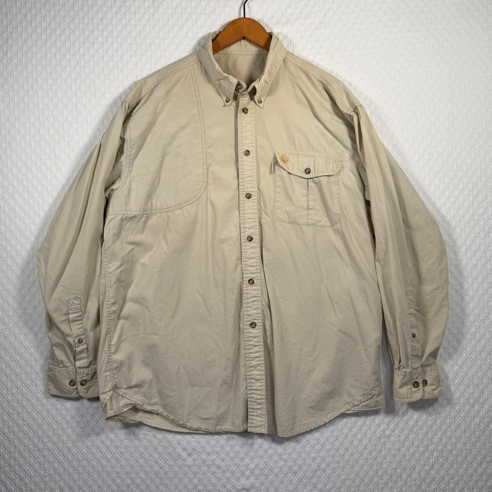 Beretta Mens Tan Long Sleeve Vented Back‎ Shooting Hunting Shirt XL Khaki Cotton